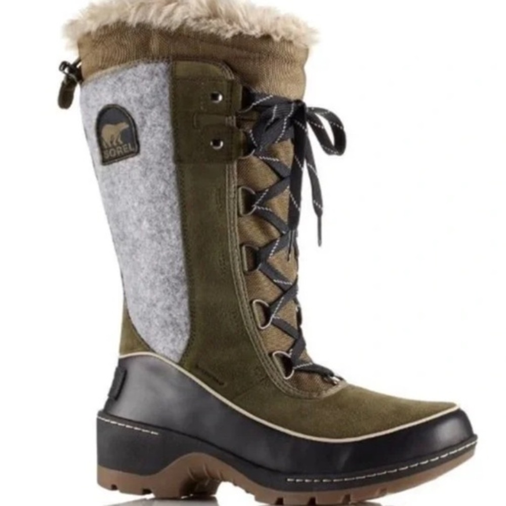 Sorel Tivoli III High Felt Nori Weatherproof Boots Black Gray Army Green Size 8